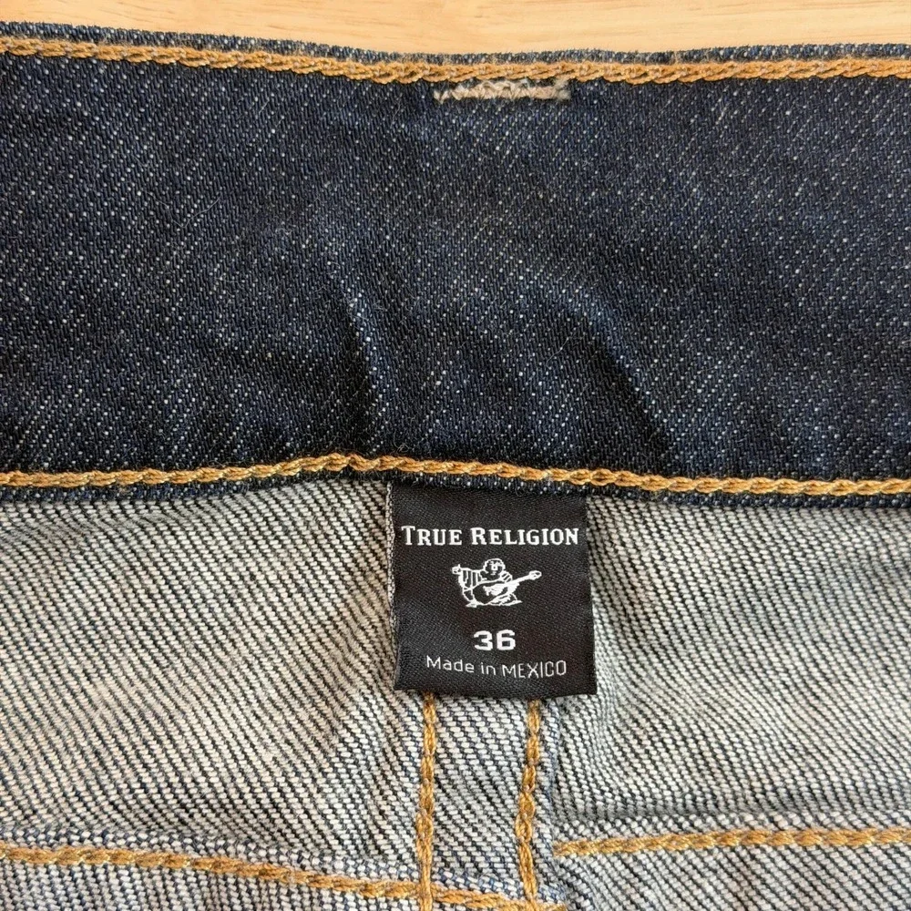True Religion Ricky Relaxed Straight Jeans Mens Blue Denim Stretch Mid Rise - 36